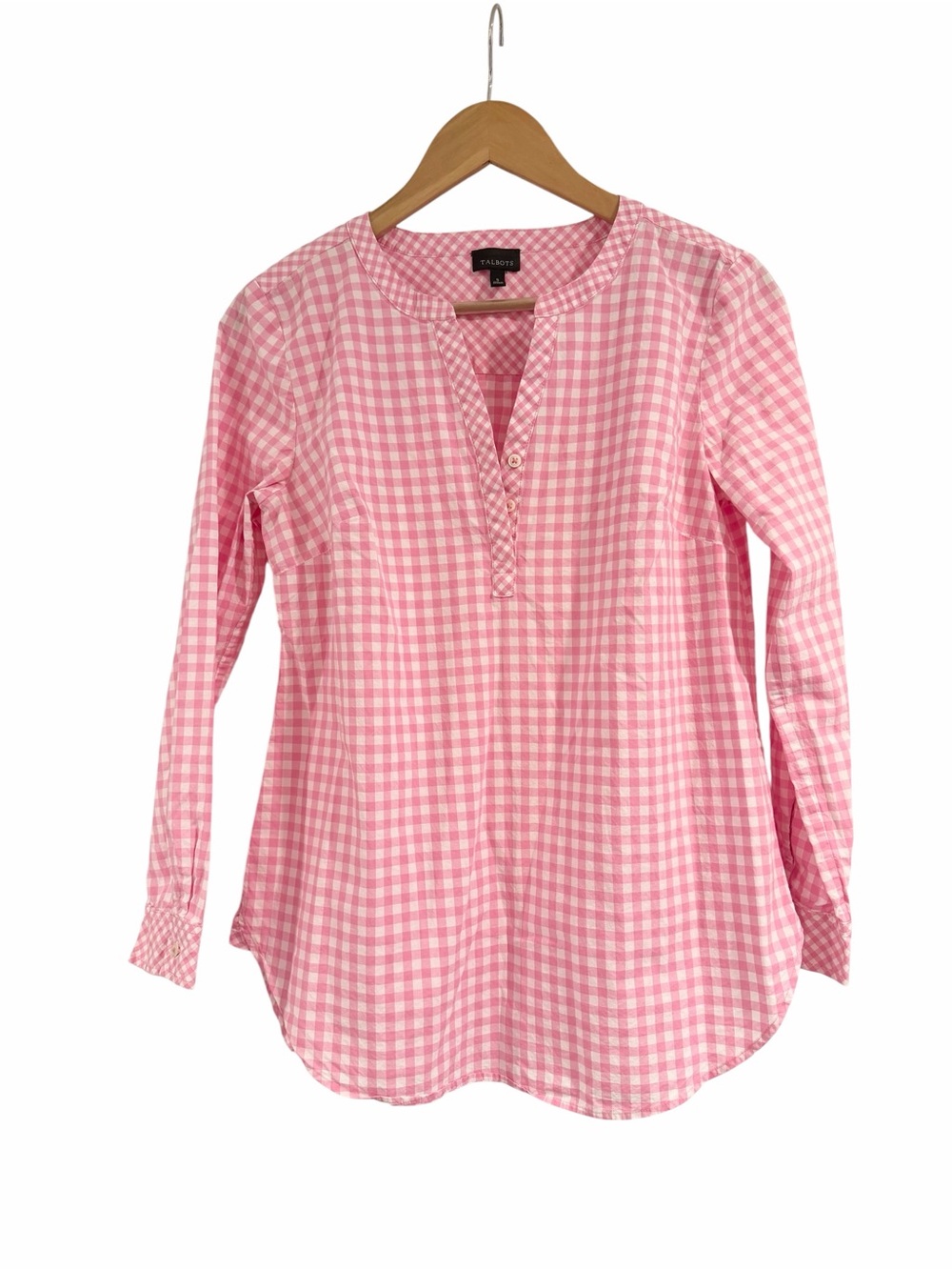 Talbots Pink & White Gingham Split-Neck Tunic